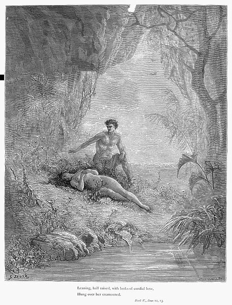 ADAM & EVE. Wood engraving after Gustave Dor
