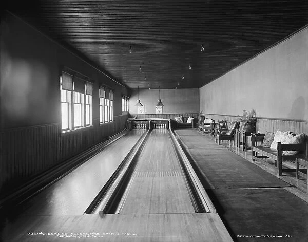 ADIRONDACKS: HOTEL, c1903. Bowling alleys in the casino of Paul Smiths Hotel in