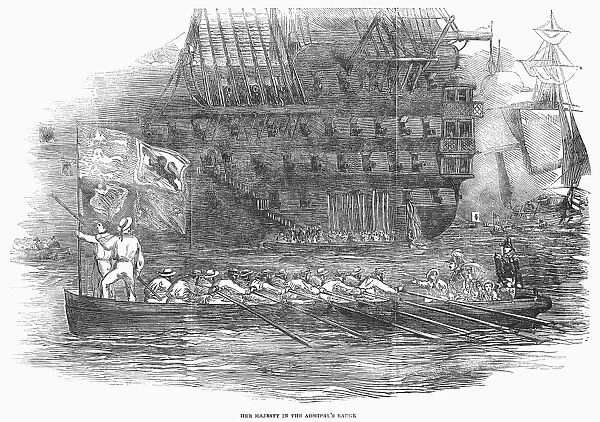 ADMIRALs BARGE, 1853. The admirals barge, with Queen Victoria onboard, passes
