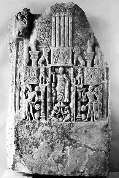 The adoration of Buddha. Marble relief, late 2nd century A. D, from the stupa at Nagarjunikonda, Guntur District, Madras, India