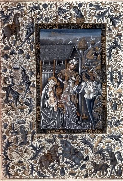 ADORATION OF MAGI. Adoration of the Magi with border of everyday life in Spain