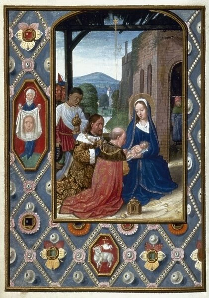 ADORATION OF MAGI. Illumination from a Flemish Book of Hours, c1515