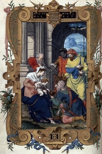 ADORATION OF MAGI. Illumination from a French Book of Hours, c1546-1564
