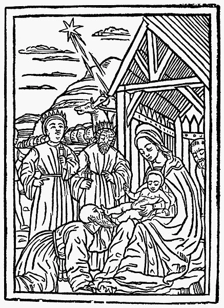 ADORATION OF MAGI. Woodcut from Legenda Sanctorum Trium Regum, Modena, Italy, 1490