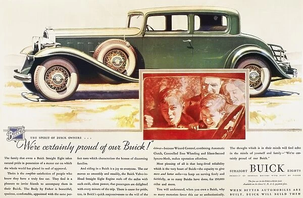 ADS: BUICK, 1932. Advertisement from an American magazine for Buick motorcars. Lithograph, 1932