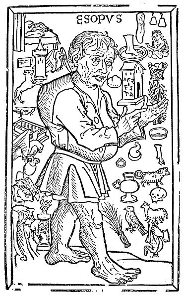 AESOP (c620-560). Reputed Greek fabulist. Woodcut, German, 1498