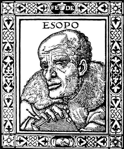 AESOP (c620-560). Reputed Greek fabulist. Woodcut, Venetian, 1492