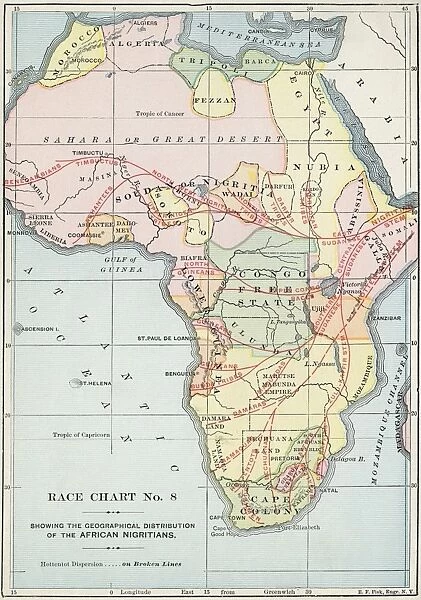 AFRICA: MAP, 1894. Race Chart No. 8, Showing the Geographical Distribution of