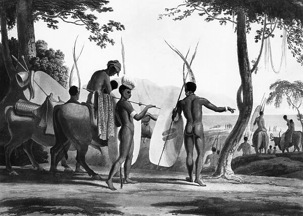 AFRICA: MEN. Kaffers on a March. Engraving published in African Scenery
