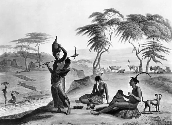 AFRICA: VILLAGE. Boosh Wannahs. Engraving published in African Scenery and Animals