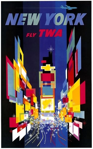AIRLINE POSTER, c1960. Poster advertising travel to New York City and Trans-World Airlines
