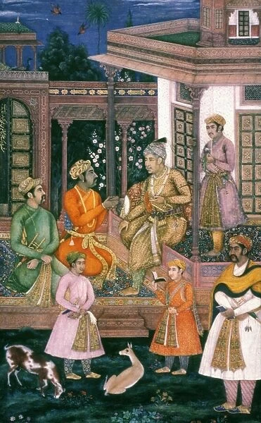 AKBAR THE GREAT (1542-1605). Mughal emperor of India. Indian Mughal miniature by Manohar