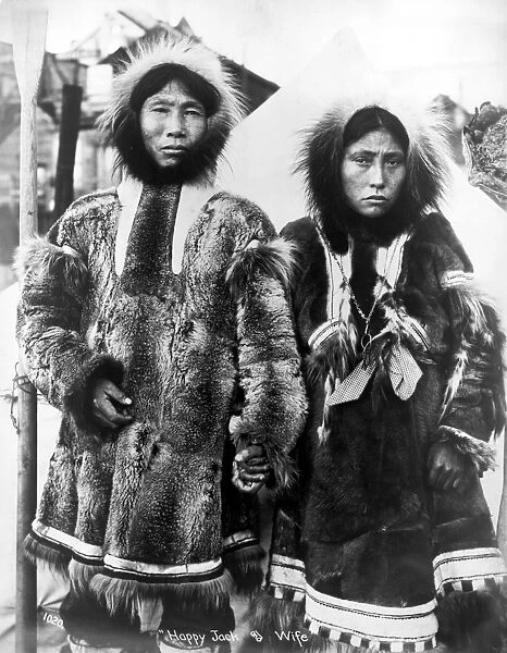 ALASKA: ESKIMO COUPLE. An Eskimo man and woman identified as Happy Jack and wife