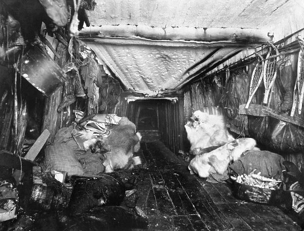 ALASKA: ESKIMO HUT, c1916. A view of the interior of an Eskimo hut in Alaska