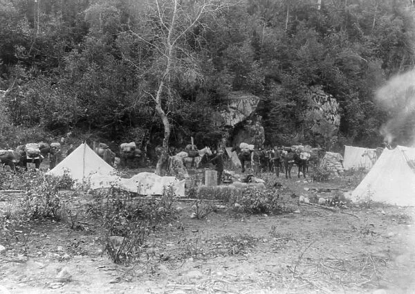 ALASKA: GOLD RUSH, c1897. The campsite of a group of gold prospectors with their