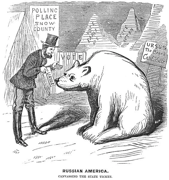 ALASKA PURCHASE CARTOON. American newspaper cartoon of 1867 showing a politician