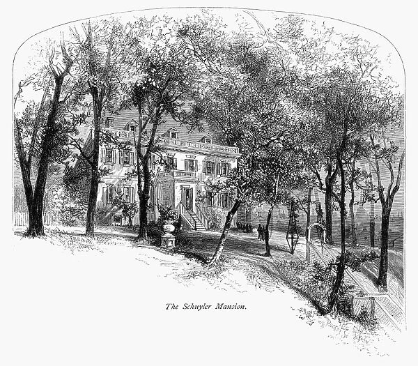 ALBANY: SCHUYLER MANSION. The home of General Philip Schuyler, built at Albany, New York in 1761. Wood engaving, American, 1878