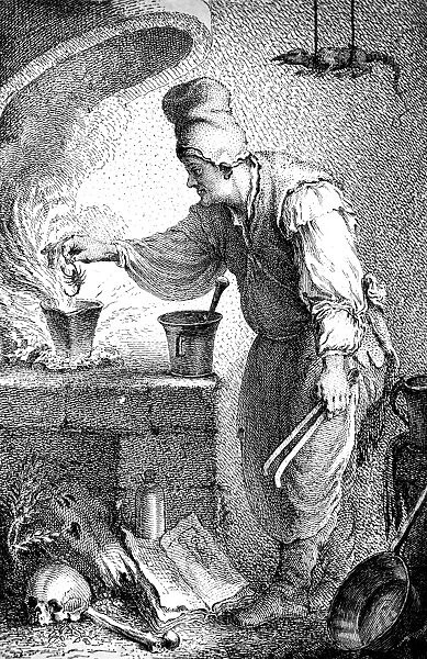 ALCHEMIST, 18th CENTURY. An alchemist adding a scorpion to a potion