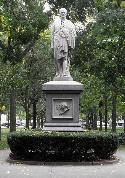 ALEXANDER HAMILTON (1755-1804). American lawyer and statesman. Granite statue, 1864, by William Rimmer on the Commonwealth Mall at Boston, Massachusetts