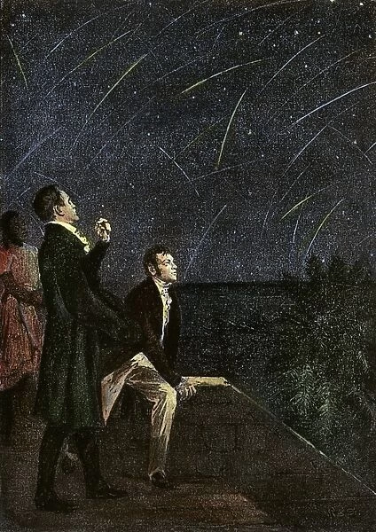 Alexander von Humboldt and Aime Bonpland observing a meteor shower on the northeastern coast of South America in 1799. Illustration, late 19th century