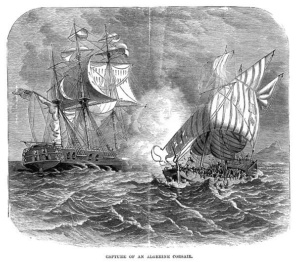 ALGERIAN CORSAIR. Capture of an Algerian corsair by an American warship in the