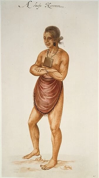 ALGONQUIAN NATIVE AMERICANS, 1585. Carolina Algonquian Native American elder or chief