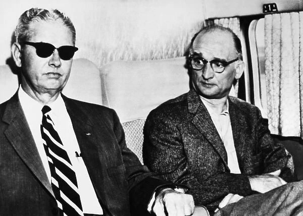 Alias of Vilyam Fisher, a Soviet spy. Abel (right) with federal marshal Neil Matthews on a plane at the Houston airport before leaving for trial in New York City, 1957