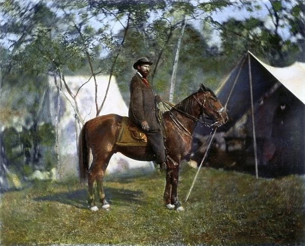 ALLAN PINKERTON, 1862. Pinkerton at Antietam, Maryland, while operating, during the Civil War, under the pseudonym Major E. J. Allen : oil over a photograph, 1862