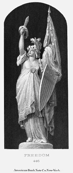 ALLEGORY: COLUMBIA, 1870. Symbol of freedom. American banknote engraving c1870