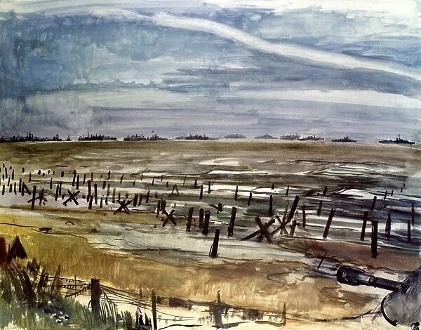 Allied Flotilla off Normandy Coast during Invasion. Watercolor by German artist, Bruno Muller-Linow, 1944