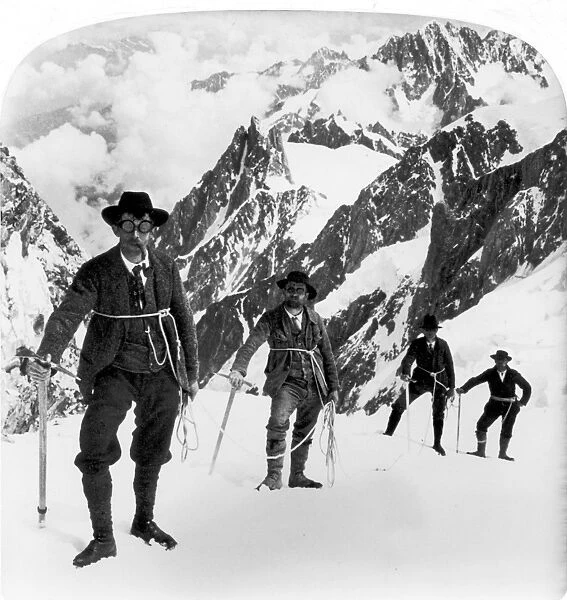 ALPINE MOUNTAINEERING. Stereograph, 1908