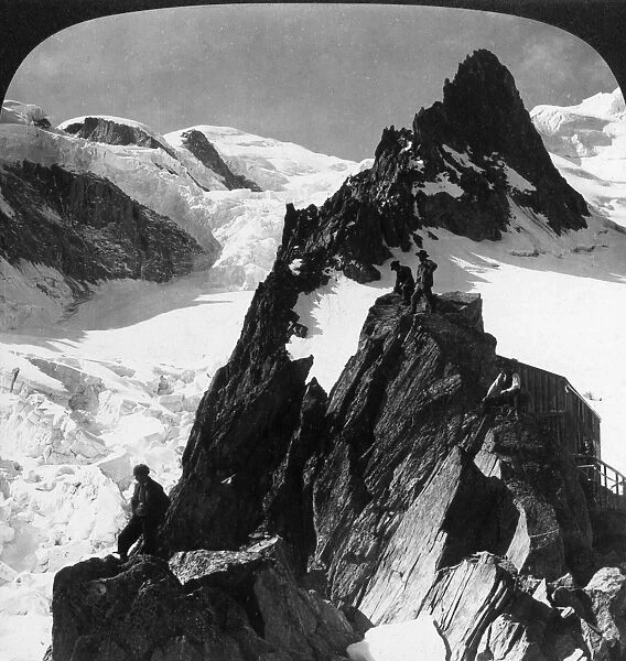 ALPS: MONT BLANC, c1908. Alpinists during the ascent of Mont Blanc. Stereograph, c1908