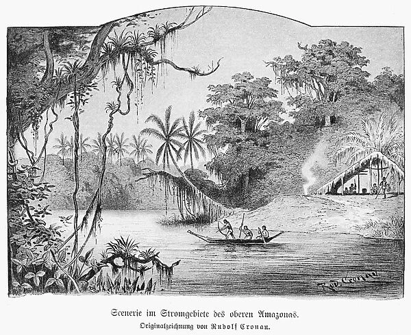 AMAZON JUNGLE, 1892. A scene on the upper Amazon. Drawing, German, 1892