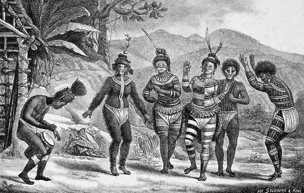 AMAZON: NATIVE INDIANS, 1816-31. Native Brazilians of the upper Amazon basin performing a dance