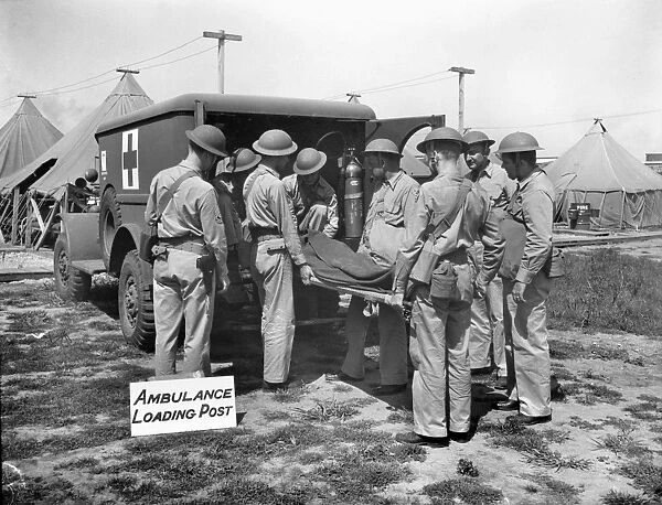 AMBULANCE TRAINING, 1942. Members of a medical services unit of the U. S. Army Air Force at Dayton