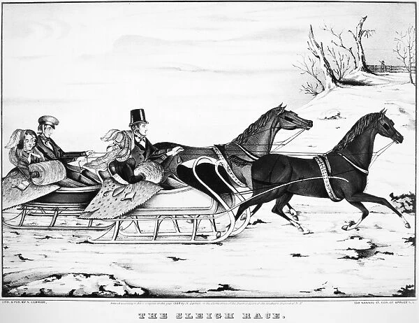 AMERICA: SLEIGHING, 1848. The Sleigh Race. Lithograph by Currier & Ives, 1848