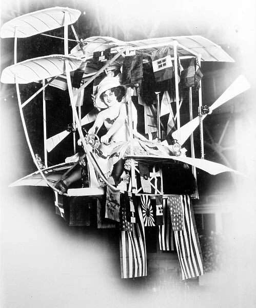 American actress. Photographed in an aeroplane from her performance, Up, Up, Up in My Aeroplane in the Broadway production of the Ziegfeld Follies of 1909