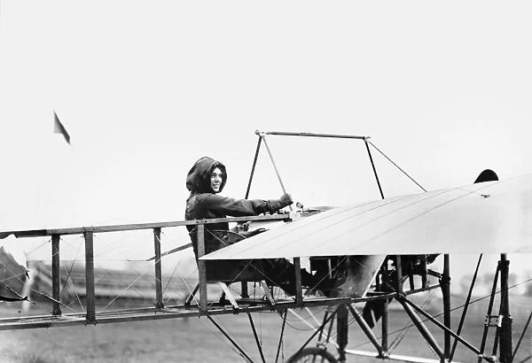 American aviatrix. Photographed in the cockpit of her Bleriot monoplane, 1911
