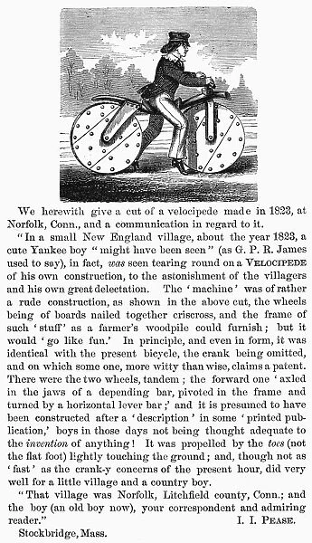 AMERICAN BICYCLE, 1823. A bicycle claimed to have been constructed in 1823 by a