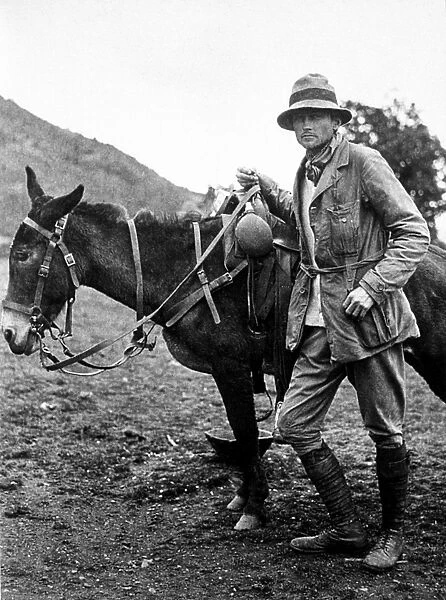 American explorer, teacher, and politician. Photographed at Pampaconas, Peru, near the end of the 1911 expedition that led to the discovery of the ruins at Machu Picchu