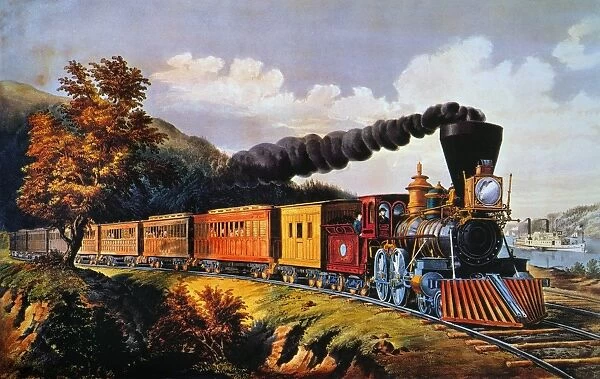 AMERICAN EXPRESS TRAIN. Lithograph by Currier & Ives, 1864
