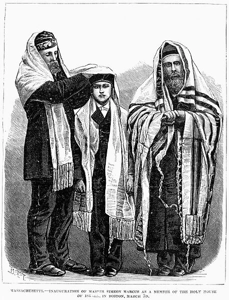 AMERICAN JUDAISM, 1877. Inauguration of Master Simeon Marcus as a Member of the Holy House of Israel in Boston. Wood engraving, American, 1877