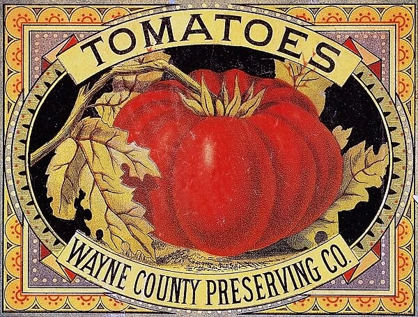 American label featuring tomatoes for the Wayne County Preserving Company
