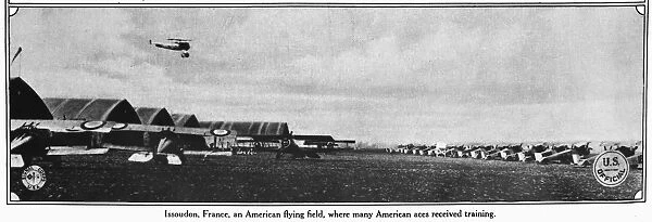 American military airfield in Issoudon, France, used during World War I. Photographed c1918