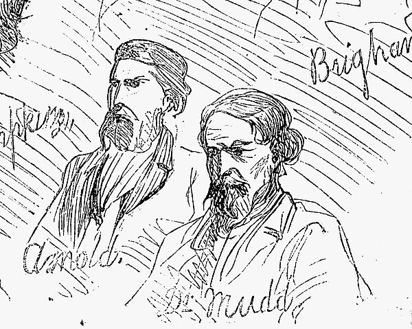 American physician and convicted accessory in the assassination of President Abraham Lincoln. Detail of an artists sketch from the trial, 1865