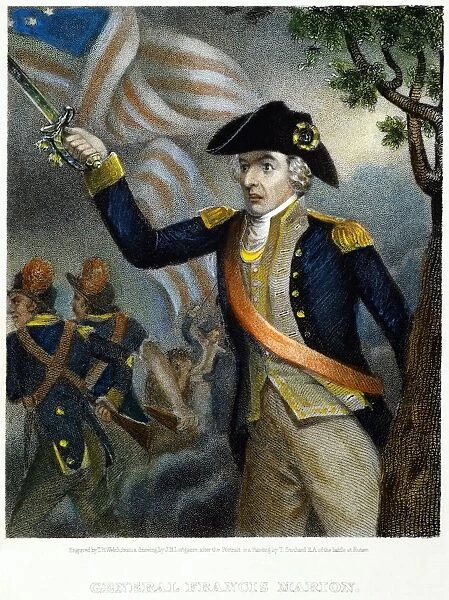 American Revolutionary Commander, at the Battle of Eutaw Springs in 1781. Color stipple engraving