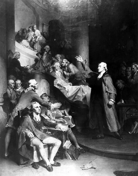 American Revolutionary leader. Henrys address in the House of Burgesses, May 1765. Oil on canvas by P. F. Rothermel