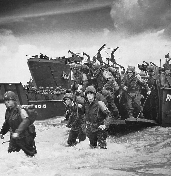 American soldiers landing on the coast at Utah Beach during the invasion of Normandy, 6 June 1944
