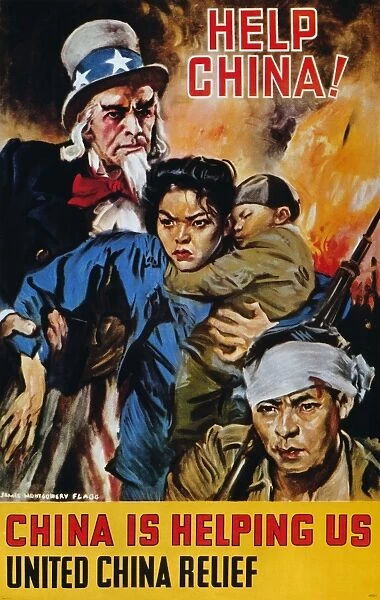 American World War II poster by James Montgomery Flagg, c1944, urging support for United China Relief