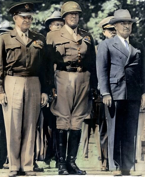 AMERICANS IN BERLIN, 1945. General Dwight D. Eisenhower, General George S. Patton